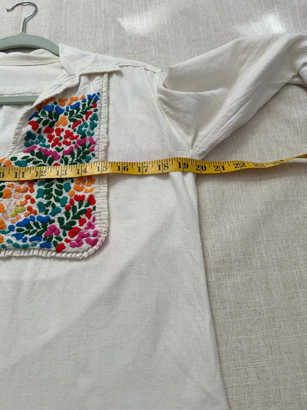 Vintage Embroidered Boho Pullover Top - Hippie Floral Bib and Wide Collar - Picture 14 of 16